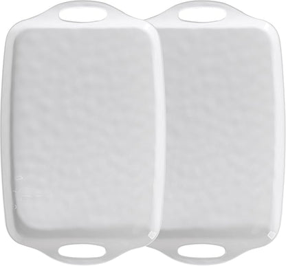 Large Serving Tray with Handles,19”x12” Large Rectangular Melamine Serving Platters Set of 2, Kitchen Food and BBQ ServingTray,Dishwasher Safe, Bright White