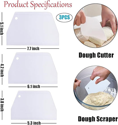 Set of 3 Cake Scrapers and Smoother Tools for Cake Decorating, Dough & Bowl Scrapers Plastic Icing Smoothers Dough Cutters Bench Scrapers（T Shape）