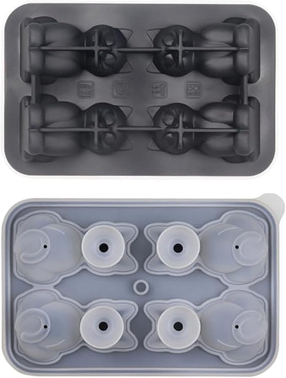 Cute 3D Cat Silicone Ice Cube Tray Mold Cartoon Animal Ice Box BPA-Free (Black)