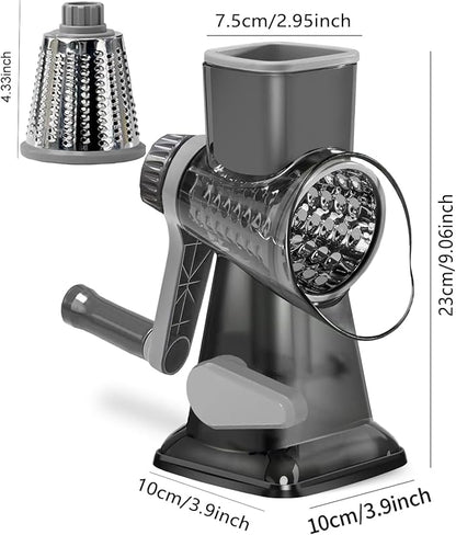 Cheese Grater Rotary Cheese Grater,Versatile Cheese Shredder,Blades for Shredding, Grating, Slicing,Cheese Shredder with Suction Base and Cleaning Brush Kitchen Gift (gray)