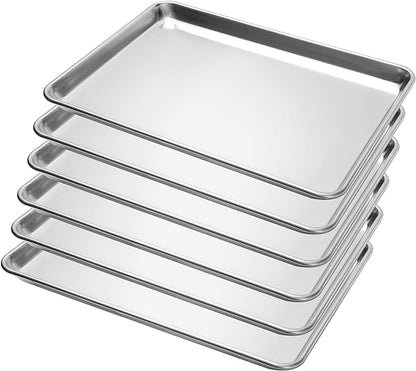 6 Pack Half Size Baking Sheet Pan Aluminum Commercial Pan for Oven Freezer Bakery Hotel Restaurant 13" × 18"