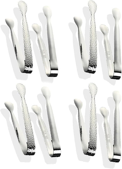 8Pcs 4.3" Stainless Steel Mini Ice Tongs – Ideal for coffee bars, tea parties, dessert events & kitchen use (sugar/ice buckets, appetizers). Available in shiny/textured surface styles for versatile