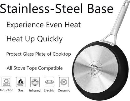 MsMk Small Frying pan, 8-inch Nonstick Durable Egg Omelet Skillet with Stay-Cool Handle, Limestone Non Stick Coating From GRE, 4mm Stainless Steel Base Induction, Oven Safe, Dishwasher Safe