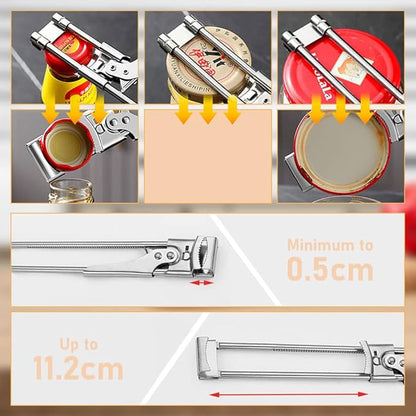 Adjustable Multifunctional Stainless Steel Can Opener, 2026 New Stainless Steel Can Opener Bottle Jar Lid Gripper Household Kitchen Tool, Manual Jar Bottle Opener Kitchen Accessories (3 Pcs)