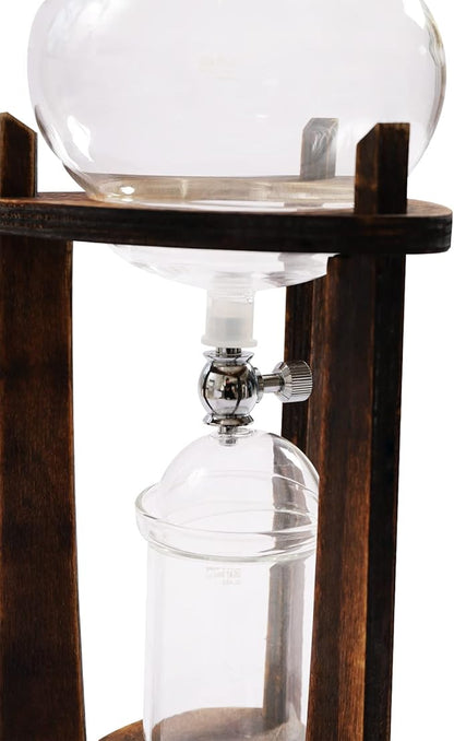 Cold Brew Drip Coffee Maker, 600ml/20.29 Ice Coffee Brewer Machine Cold-Drip Coffee Tower with Glass Container Wood Stand for Home Office