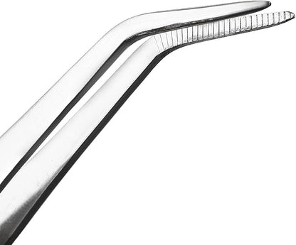 uxcell 8-Inch Stainless Steel Tweezers with Curved Pointed Serrated Tip Daily Garden Tool
