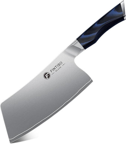 FINTISO Cleaver Knife 7 In, Kitchen Butcher Knife with G10 Ergonomic Handle, High Carbon Steel Vegetable Meat Cleaver, Heavy Duty Bone Chopper for Home and Restaurant