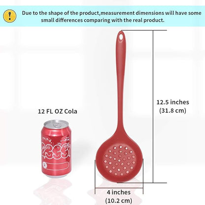 77L Slotted Spoon, Heatproof Skimmer Strainer Slotted Spoon, Seamless One-Piece Non-Stick Cooking Silicone Scoop Ladle with Ergonomic Handle for filter Vegetable, Pasta and More (Red)