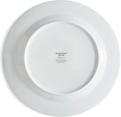 Portmeirion Home Mallorca 16 Piece Porcelain Dinnerware Set with Blue Geometric Border, 4 Place Settings - Ideal for Weekday Meals, Casual Brunches, Relaxed Dinner Parties, Small Family Celebrations