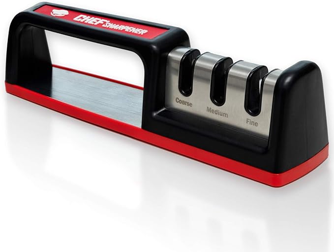 Kitchen Knife Sharpener - Complete 3-stage Knife Sharpener CS-T01 with Diamond Dust Rods, Sturdy Design, Non-slip Base Pat, Easy and Safe to Use, Fast and Effective Manual Sharpening Tool
