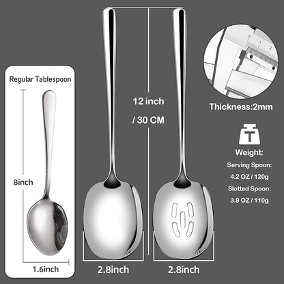 SOLEADER Extra Large Serving Spoons Set,12 Inch Stainless Steel Serving Spoon,Cooking Spoon,Pasta Spoon,Buffet Serving Utensils,Spoons Silverware,Foodgrade 18/8 Stainless Steel,Pack of 6