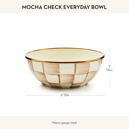MACKENZIE-CHILDS Enamel Everyday Bowl, Serving Bowl for Entertaining, Extra Small, Brown-and-White Mocha Check
