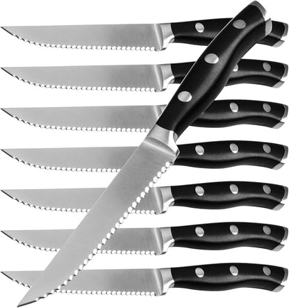 Alata 8-Piece Steak Knives Set, 4.7 Inch with Serrated Edge Razor-Sharp Dinner Knives, Full-Tang Construction, Dishwasher Safe
