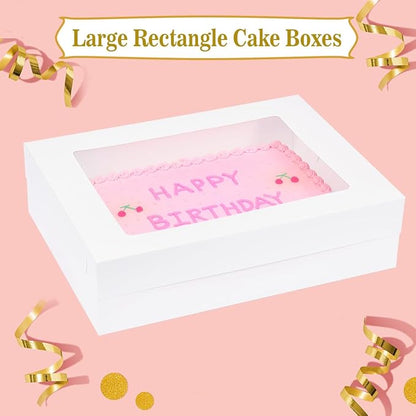 10 Pack 19x14x5 Inch Large Rectangle Cake Boxes with Thick Cake Boards, Half Sheet Bakery Boxes for Pastry Baking,Cupcake,Muffins & Pie