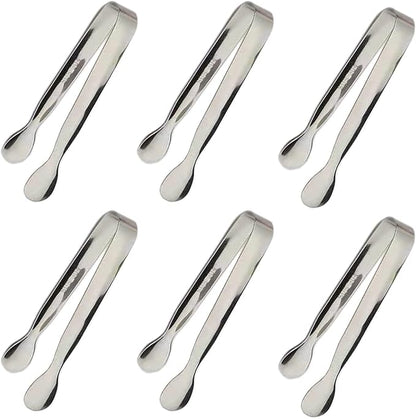6PCS Ice Tongs Mini Sugar Tongs 4.25Inch Stainless Steel Small Serving Tong, Tiny Kitchen Tong for Appetizers,Tea Party, Coffee Bar, Desserts by Sunenlyst (Silver)
