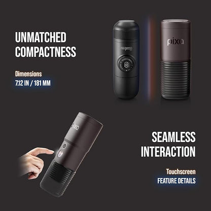 WACACO PIXAPRESSO, Coffee Machine Electric & Portable, With 4 Coffee Types & Fast Heat-Up, 3 * 3000mAh Battery, 20 Bar Portable Espresso Maker For Ground Coffee & NS Capsule, Dark Burgundy