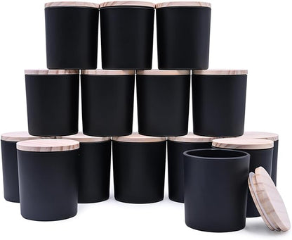8 OZ Thick Candle Jars for Making Candles 15 Pcs, Black Empty Jars with Wood Lids for Candle Making, Sample Container,Matte Black