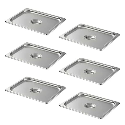 Hotel Pan Lids 6 Pack– Fits 1/2 Size Stainless Steel Steam Table Pans, Anti-Jam Food Pan Cover for Catering, Buffet Use, Kitchen Prep
