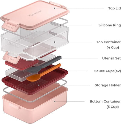 linoroso Stackable Bento Box Adult Lunch Box | Meet All You On-the-Go Needs for Food, Salad and Snack Box, Premium Bento Lunch Box for Adults Include Utensil Set, Dressing Containers - Frozen Berry