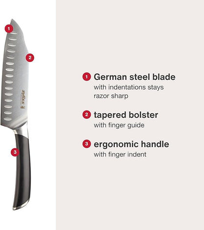 Zyliss Comfort Pro Santoku Knife - Ice Hardened Stainless Steel Kitchen Knife - Tarnish-Free and Rust-Resistant Kitchen Cutlery with Antibacterial Handle - Black/Stainless Steel - 7 inches