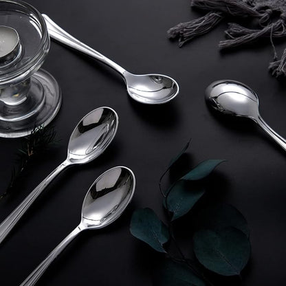 Liacere 200PCS Silver Plastic Spoons - Heavy Duty Disposable Spoons - dessert Spoons for Wedding & Party & New Year & Valentine's Day
