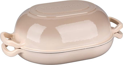 Enameled Cast Iron Sourdough Bread Oven, Dutch Oven, Loaf Cast Iron Bread Pan for Homemade Bread Baking, Meatloaf Pan with Lid, 7QT, Latte