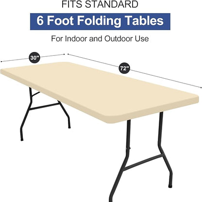 homing Rectangle Table Cloth Cover, Waterproof Polyester Elastic Fitted Tablecloth, Fits for 6 Foot Folding Tables, Washable Table Protector for Picnic, Camping, Outdoor (Champagne, 30" x 72")