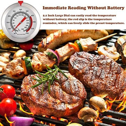 Weewooday 2 Pcs Stainless Steel Turkey Fryer Thermometer with Pot Clip 12 15 Inch Long Deep Fry Thermometer Instant Read 2.1 Inch Dial Weatherglass for Candy BBQ Oil Grill Beef Meat Kitchen Cooking