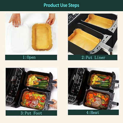 parchment paper for air fryer,8.7 * 5.5inch rectangle air fryer liners disposable,125pcs non-stick airfryer liners rectangle free of bleach, compatible with 8-9 Qt baskets