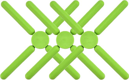 3/Pack Foldable Silicone Trivets, FENGCHEN Folding Trivets, Non-Slip Collapsible Cross Compact Design Expandable Silicone Pot Holder,Green