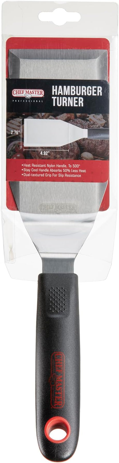 Chef Master 90283 High Heat Hamburger Turner Spatula, 4.92" x 2.76" Blade | Heat Resistant Handle | Slip Resistant Grip | Dishwasher Safe