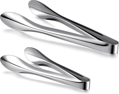 2 Pack 9 Inch and 12 Inch Serving Food Tongs Silver Buffet Stainless Steel Tongs Polished Heavy Duty Kitchen Tableware Set for Cooking Salad Party Picking up Ice Appetizers and More