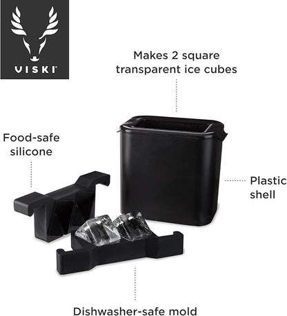 Viski Ice Maker, Whiskey Ice Cube Molds Makes 2 Large Crystal Clear Cubes, Perfect for Old Fashioned, Bourbon, Scotch & Craft Cocktail Drinks, Home Bar Accessories, Barware Essentials, Set of 1, Black