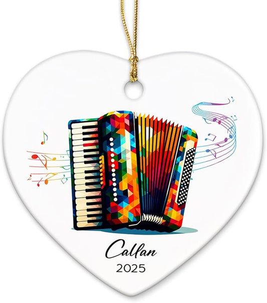 Accordion Ceramic Ornament 2025, Customized Name & Year Accordion Xmas Ornament Gifts for Accordionist, Musical Instrument Ceramic Ornaments Christmas, Accordionist Christmas Ornaments Keepsake Tree