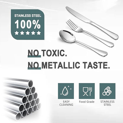 SANTUO 20 Pcs Silverware Set with 10 Dinner Knives and 10 Dinner Forks,Flatware Set with Top Food Grade Stainless Steel,Tableware Cutlery Set For Home Restaurant Hotel, Mirror Finish, Dishwasher Safe