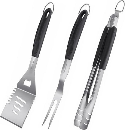 HAUSHOF Large Grill Accessories Heavy Duty BBQ Set Gifts for Men/Women - Premium Stainless Steel Spatula, Fork & Tongs, Barbecue Utensils Tool Kit Gift for Grilling Lover Outdoor (Color Box)