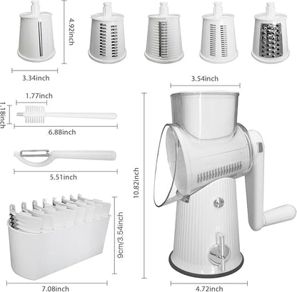 5 in 1 Rotary Cheese Grater Vegetable Slicer - Drum Mandoline Chopper for Kitchen, Easy to Clean with Storage Container
