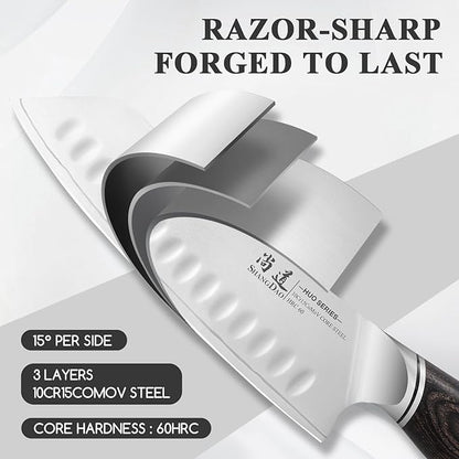 SHANGDAO 7 Inch Japanese Santoku Chef Knife, VG10 Stainless Steel Kitchen Cooking Knife with Pakkawood Handle Gift Box