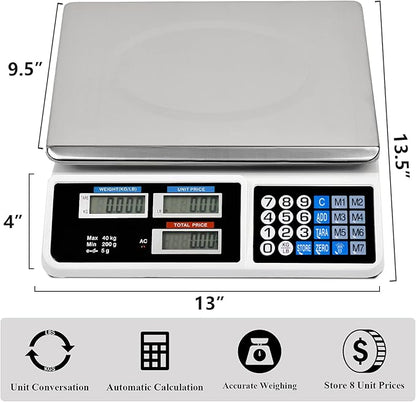 C-CHAIN 88LB Digital Price Scale Electronic Price Computing Scale LCD Digital Commercial Food Meat Weight Scale, Upgraded Version