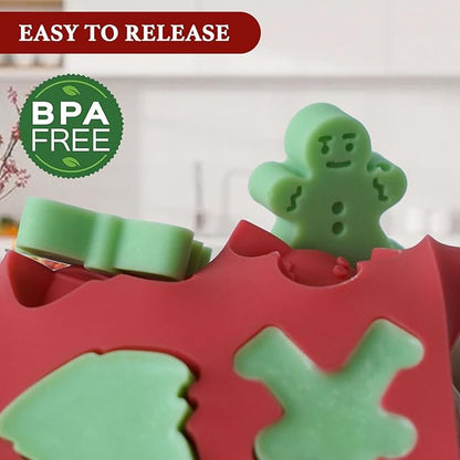 HKNMTT Mini Christmas Candy Molds, Silicone 72 Cavity Chocolate Mold, Tree Santa Snowman Stocking Bell Gingerbread Shape Gummy Making Set, Food Grade for Gifts Cookies Dog Treats