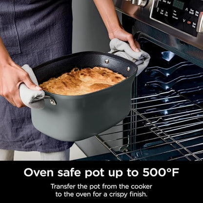 Ninja Foodi 8-in-1 Everyday Possible Cooker PRO 8.5-Quart Multi-Cooker with Glass Lid, Slow Coorker Integrated Spoon, and Non-Stick, Oven-Safe Pot,Sea Salt Grey