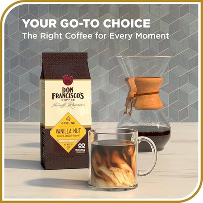 Don Francisco's Vanilla Nut Ground Coffee, Medium Roast – Flavored 100% Arabica, 12 oz Bag, Premium Coffee for Drip, Pour Over & French Press