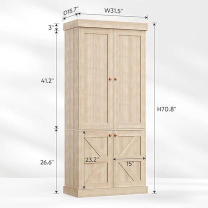 70.8" Tall Bookshelf with Doors, Farmhouse Modular Bookcase with 4-Tier Adjustable Shelves, Large Storage Cabinet for Home Office, Living Room, Brown, Set of 3