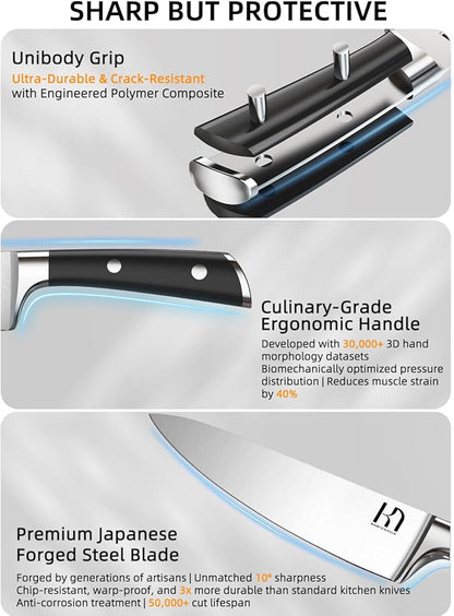 2025 Knife Set 15 Pcs Japanese High Carbon Stainless Steel Kitchen Knife Sets with Block & Sharpener, Premium Razor-Sharp Black Knives Block Set for Kitchen, Ergonomic Full-Tang Handle
