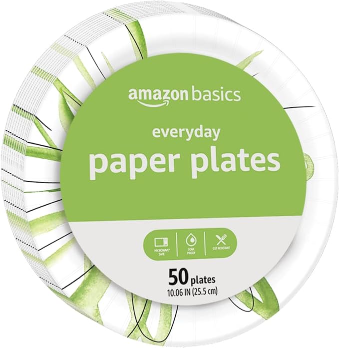 Amazon Basics Everyday Paper Plates, 10 Inch, Disposable, 50 Count