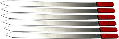 Premium Stainless Steel Barbecue Skewers BBQ Outdoor Grill Skewer stick Barbecue Fork with Solid Wood Handle for Grilling Shish Kebob Koubideh Persian Brazilian Kebab 1" wide + 1 Free Skewer (6pcs)