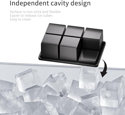 Large Ice Cube Tray for Whiskey 2 Pack, HANCELANT Big Silicone Square Ice Cube Mold with Removable Lid, 2'' Huge Square Ice Cubed Tray for Whisky and Cocktail
