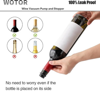 WOTOR Wine Saver Vacuum Pump with 8 Stoppers, Wine Stopper & Preserver, Reusable Bottle Sealer Keeps Fresh, Ideal Accessories Gift (Flat Handle)