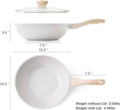 Kordisen Ceramic Wok Pan, 12 Inch Nonstick Wok with Lid, Healthy Non Toxic Woks & Stir-fry Pans for Cooking, Induction Cookware, PFOA & PFAS Free