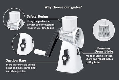 Premium Rotary Cheese Grater - Effortless Grating for Perfectly Shredded Cheese Every Time! (White and Black)